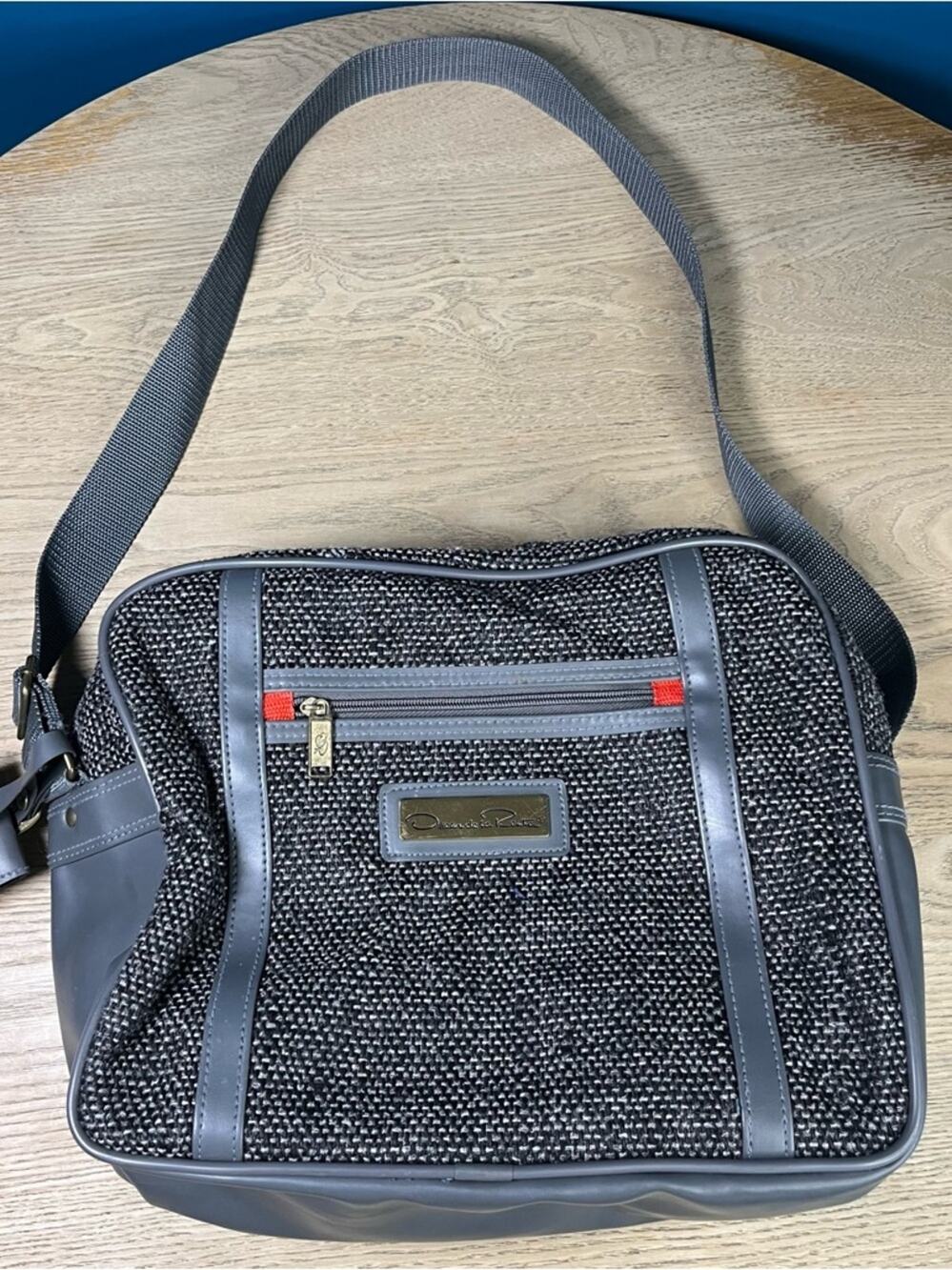 Oscar De La Renta Vintage 80s Travel Bag Gray Tweed Carry On Luggage